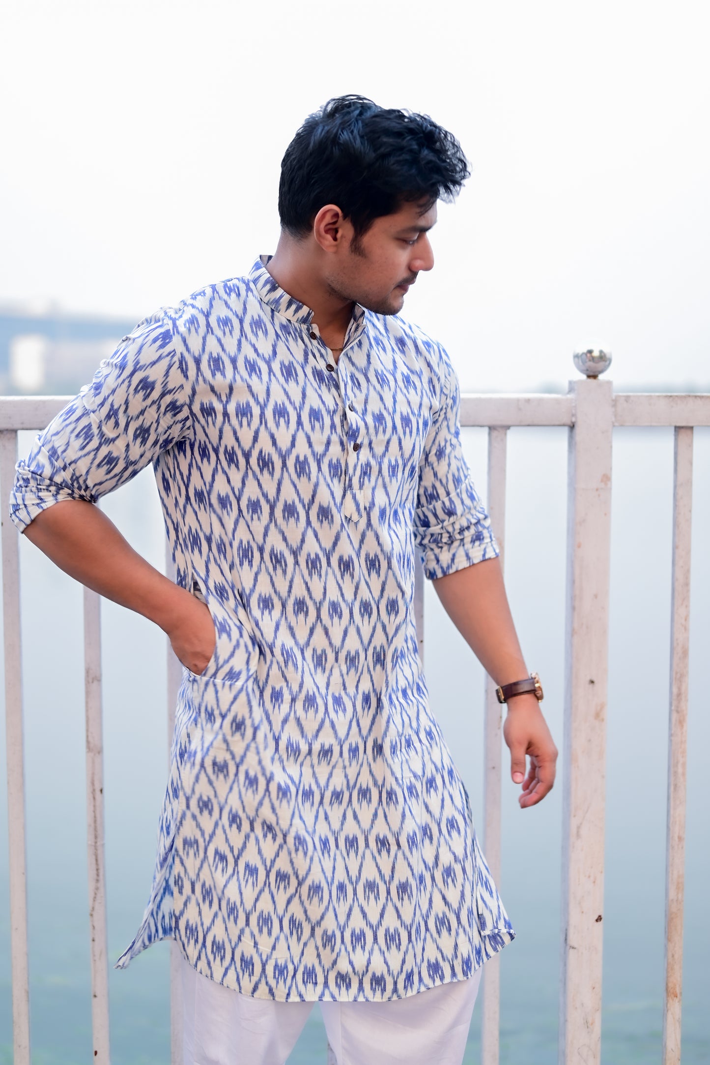 BLUE IKKAT HANDLOOM KURTA