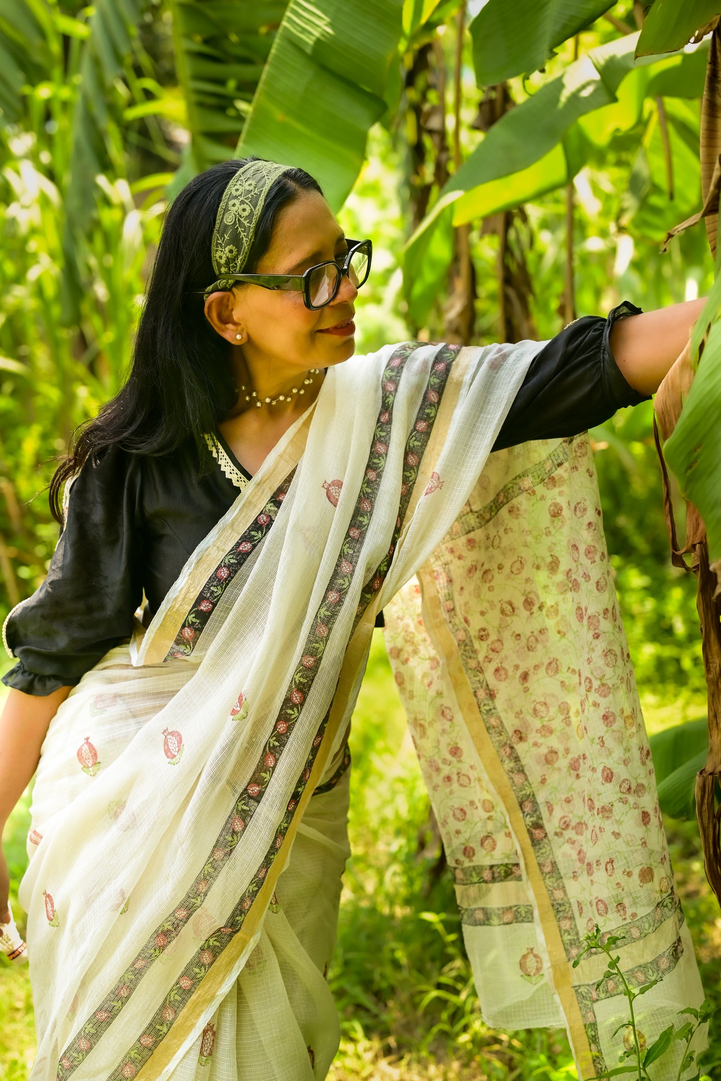 Off-white Aanar Print Kota Cotton Saree