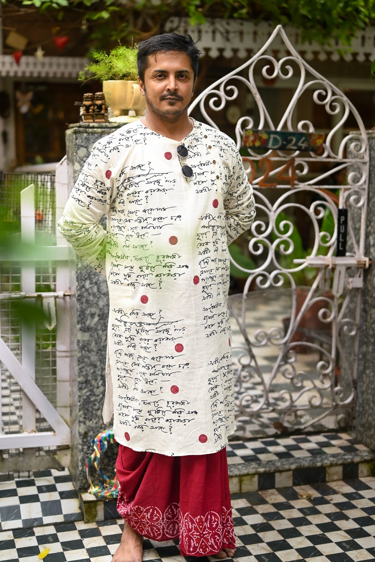 MAROON MEHFUZ HAND BLOCK PRINTED DHUTI