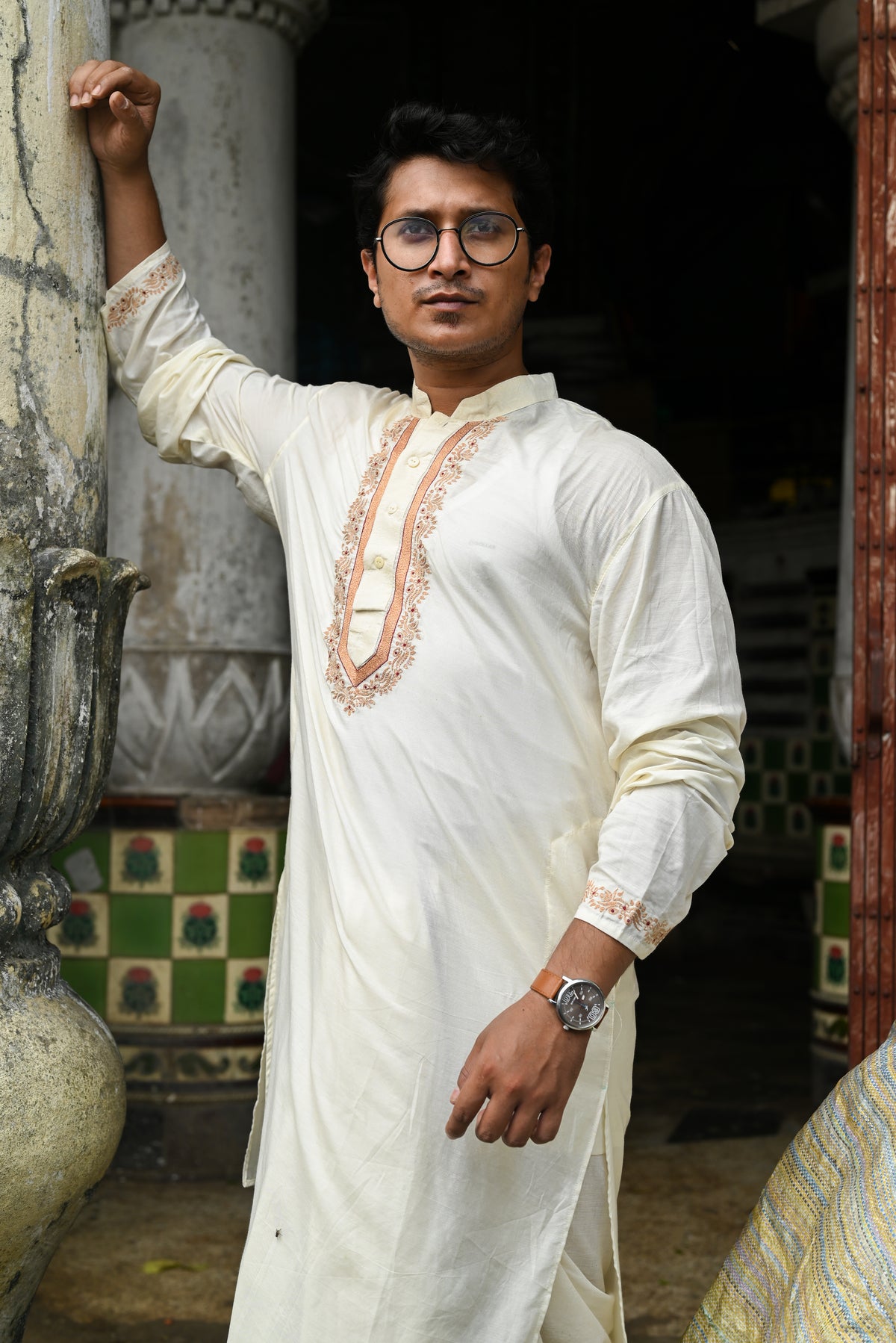 OFF-WHITE BELWARI EMBROIDERED HANDLOOM COTTON KURTA