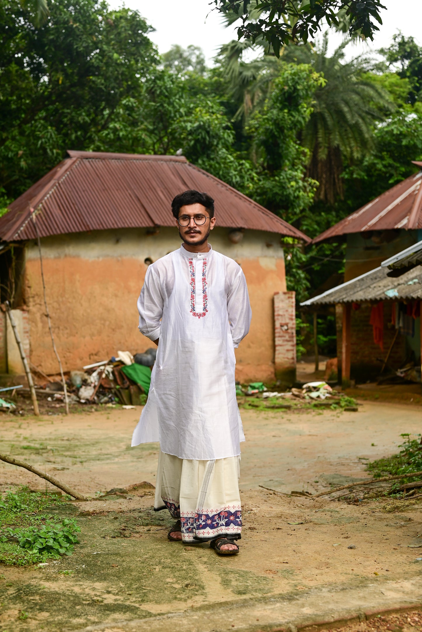 RONGON O ROBIN BLUE EMBROIDERED CHANDERI KURTA