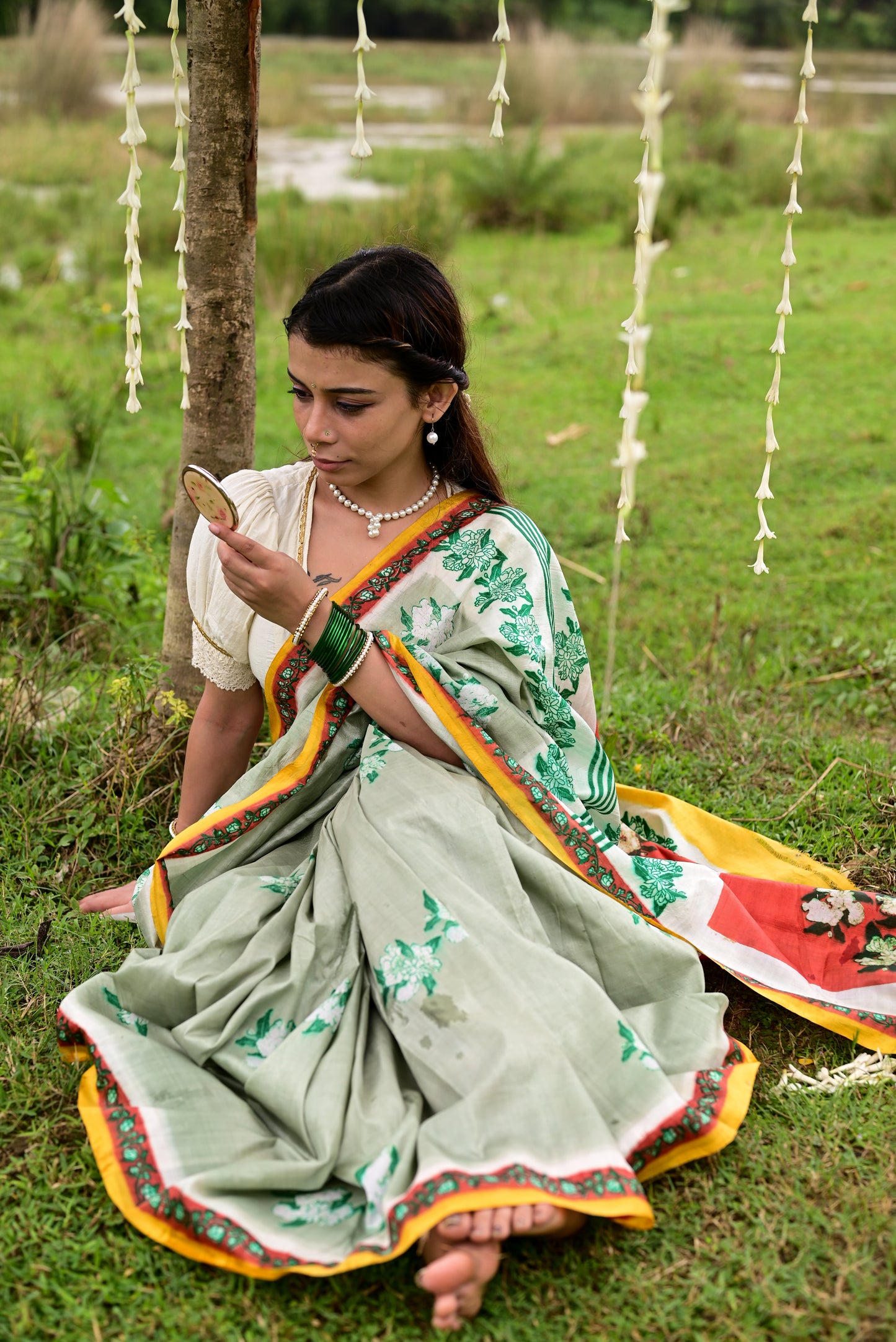 MOGRA HAND BLOCK PRINTED PURE SILK SAREE