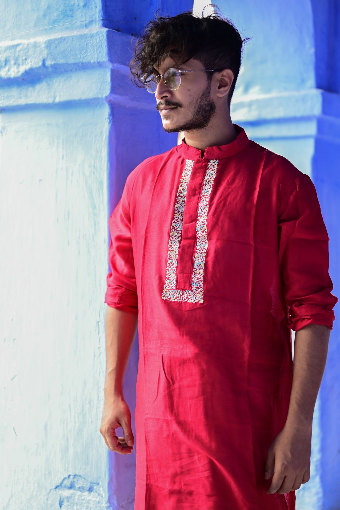 DURGADALAN KOLKA EMBROIDERED CHANDERI KURTA