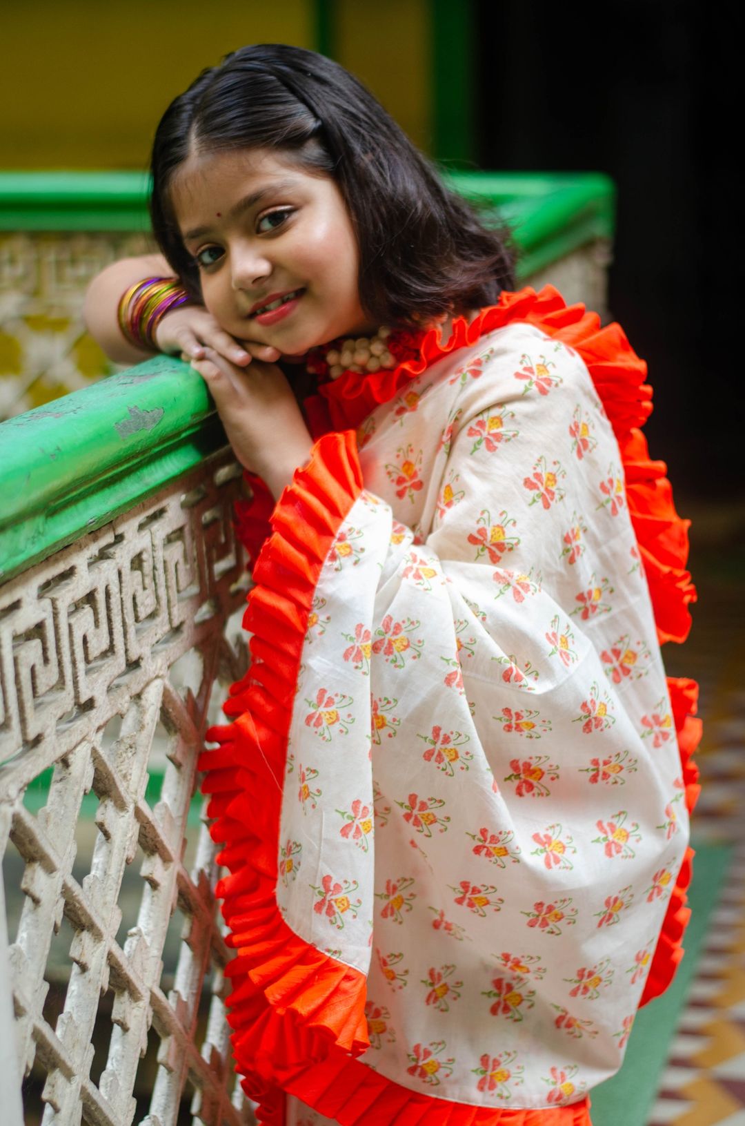WHITE KRISHNOCHURA KIDS SAREE