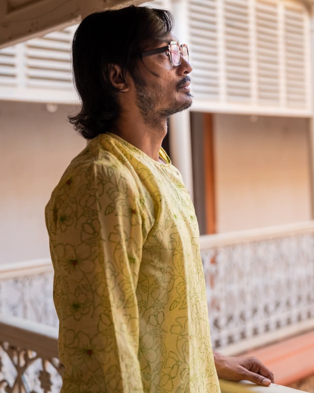 YELLOW HIBISCUS PRINTED COTTON KURTA