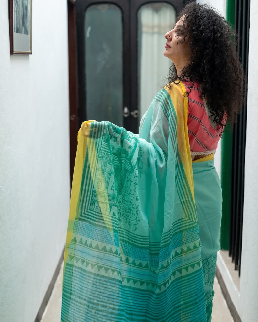 BLUE SHOHOR PRINTED COTTON SAREE