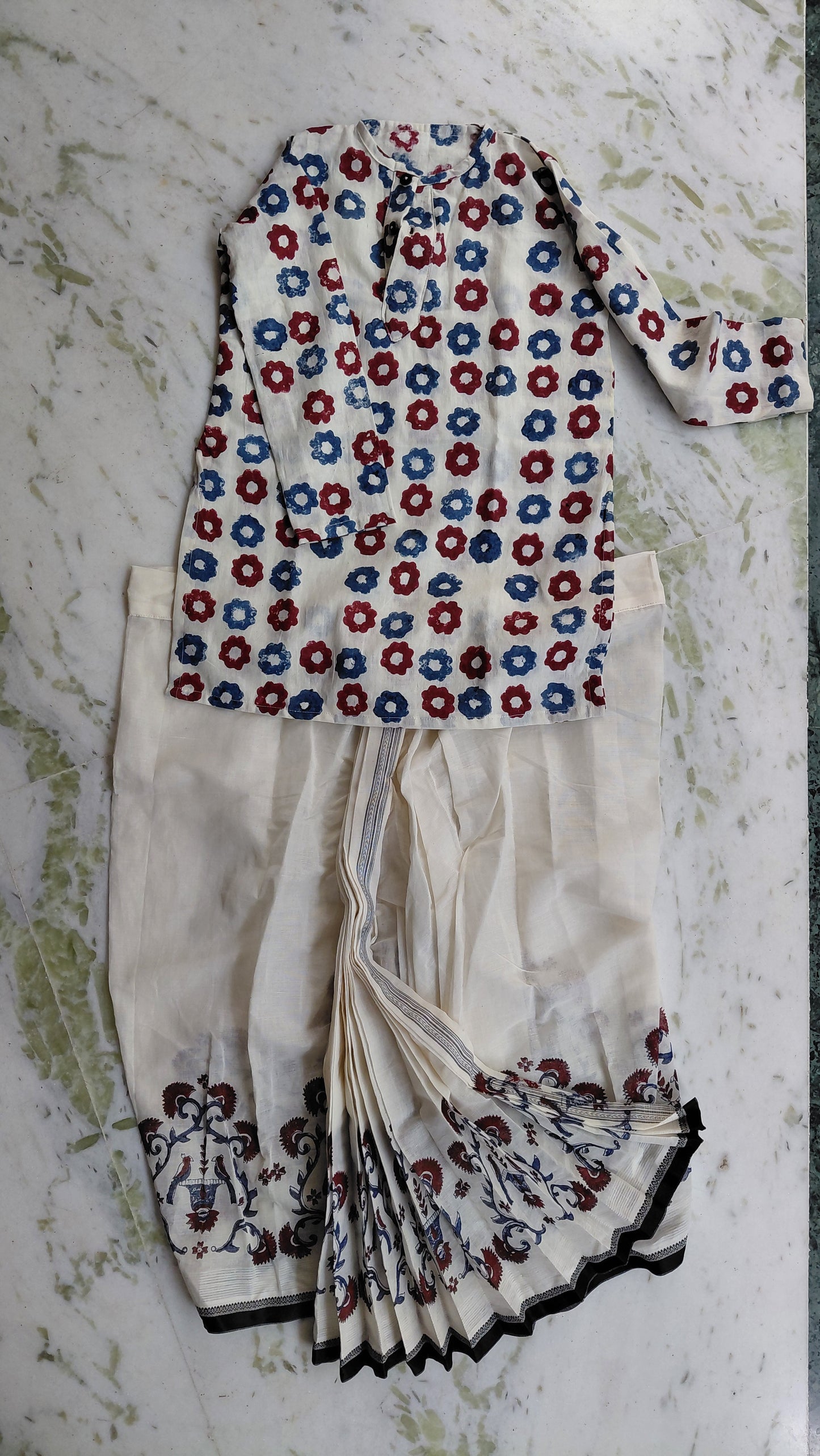 Laal Neel Kids Kurta- Garden of Paradise Dhuti