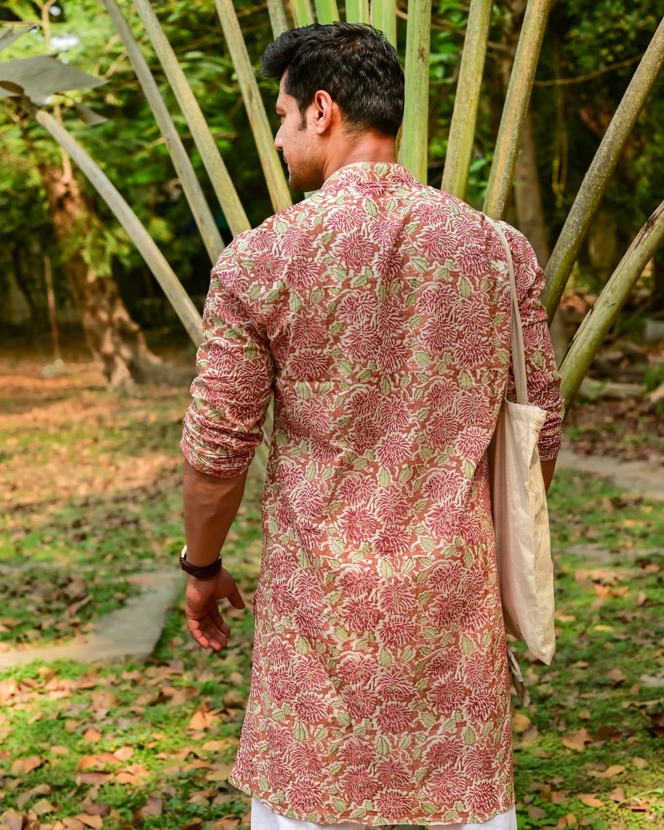 DAHLIA BLOCK PRINTED COTTON KURTA – HANDLOOM MEN’S KURTA