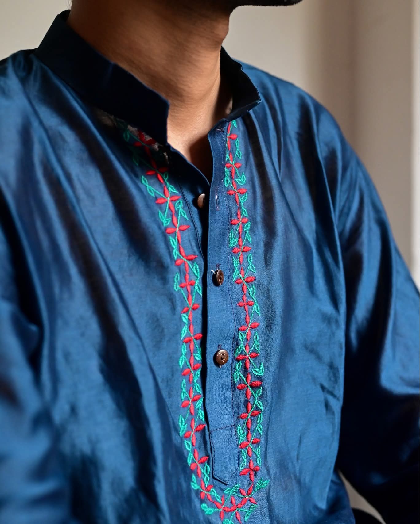 RONGON PHOOL EMBROIDERED CHANDERI KURTA