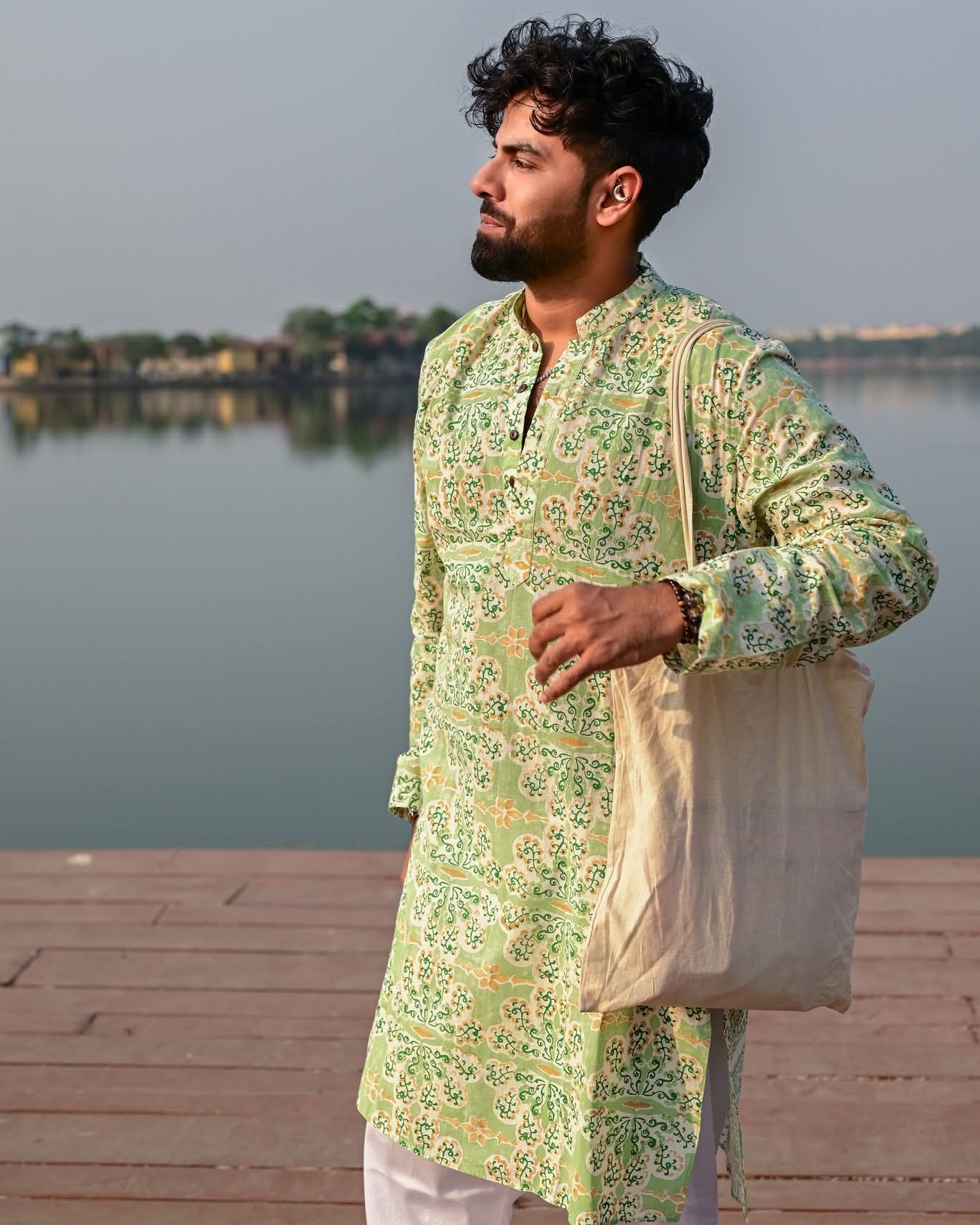 JHIRI PHOOL BLOCK PRINTED COTTON KURTA – HANDLOOM MEN’S KURTA