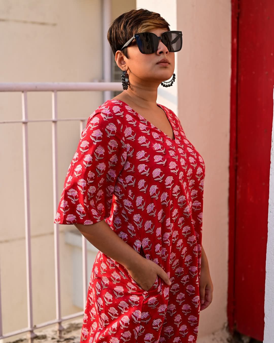 Red Floral A-LINE DRESS