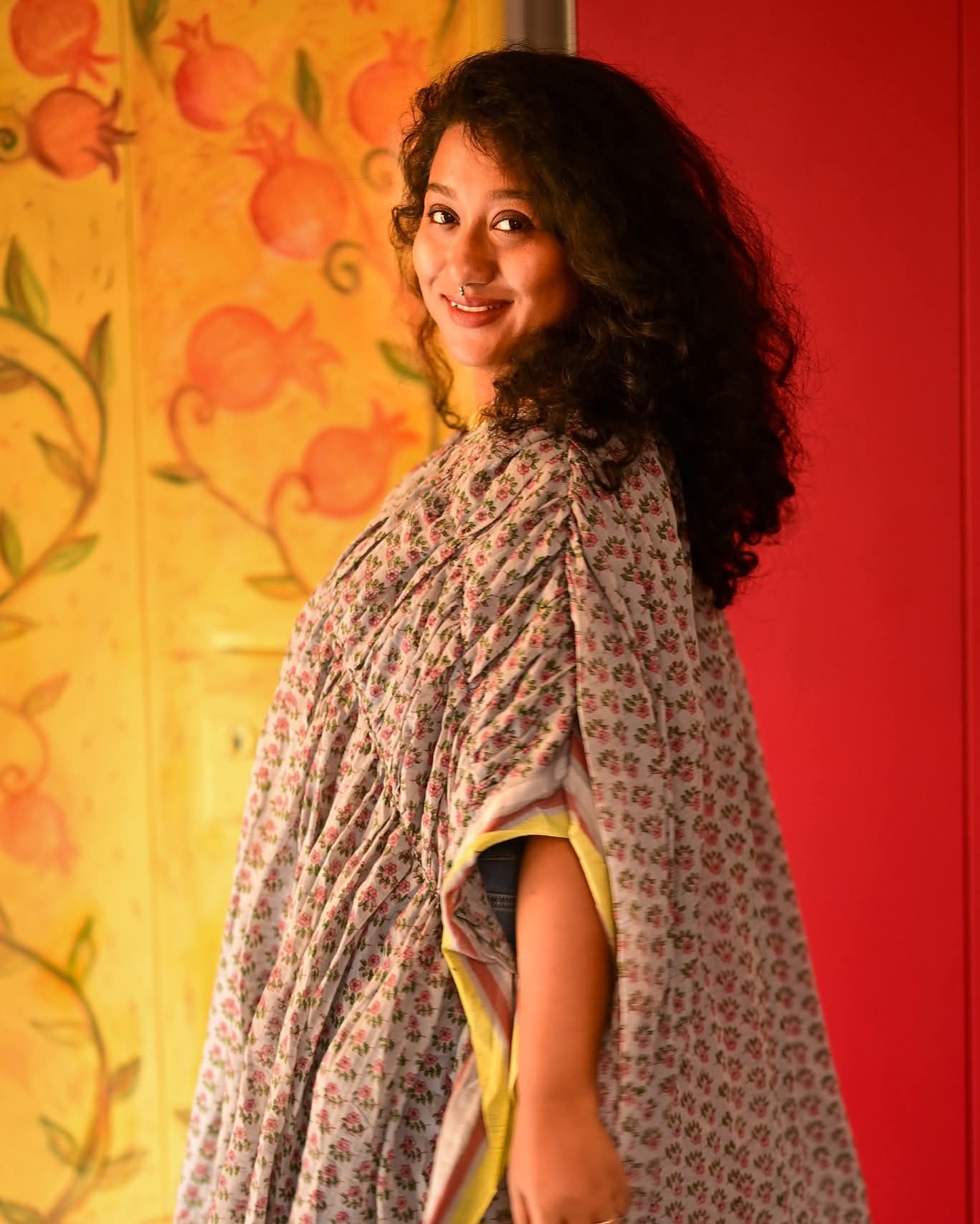 Grey Floral Printed Oversized Dress