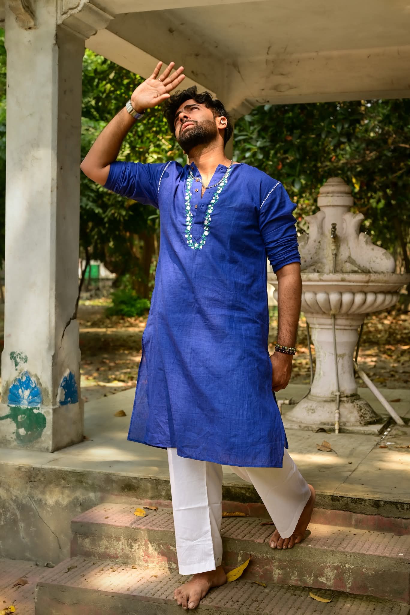 INDIGO BLUE MOGRA EMBROIDERED KURTA