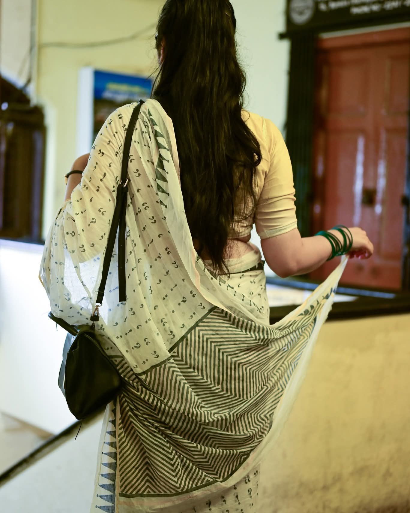 PUNCTUATION HAND BLOCK PRINTED COTTON SAREE