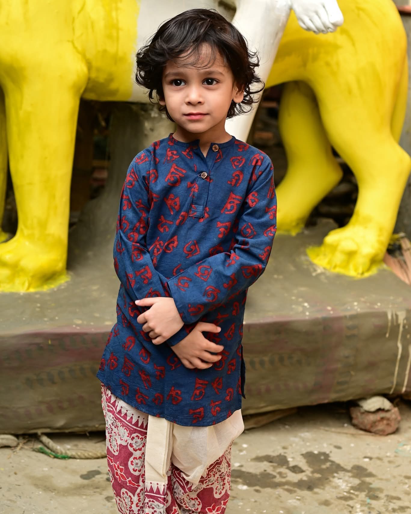 INDIGO BORNOMALA KIDS KURTA-DHUTI SET