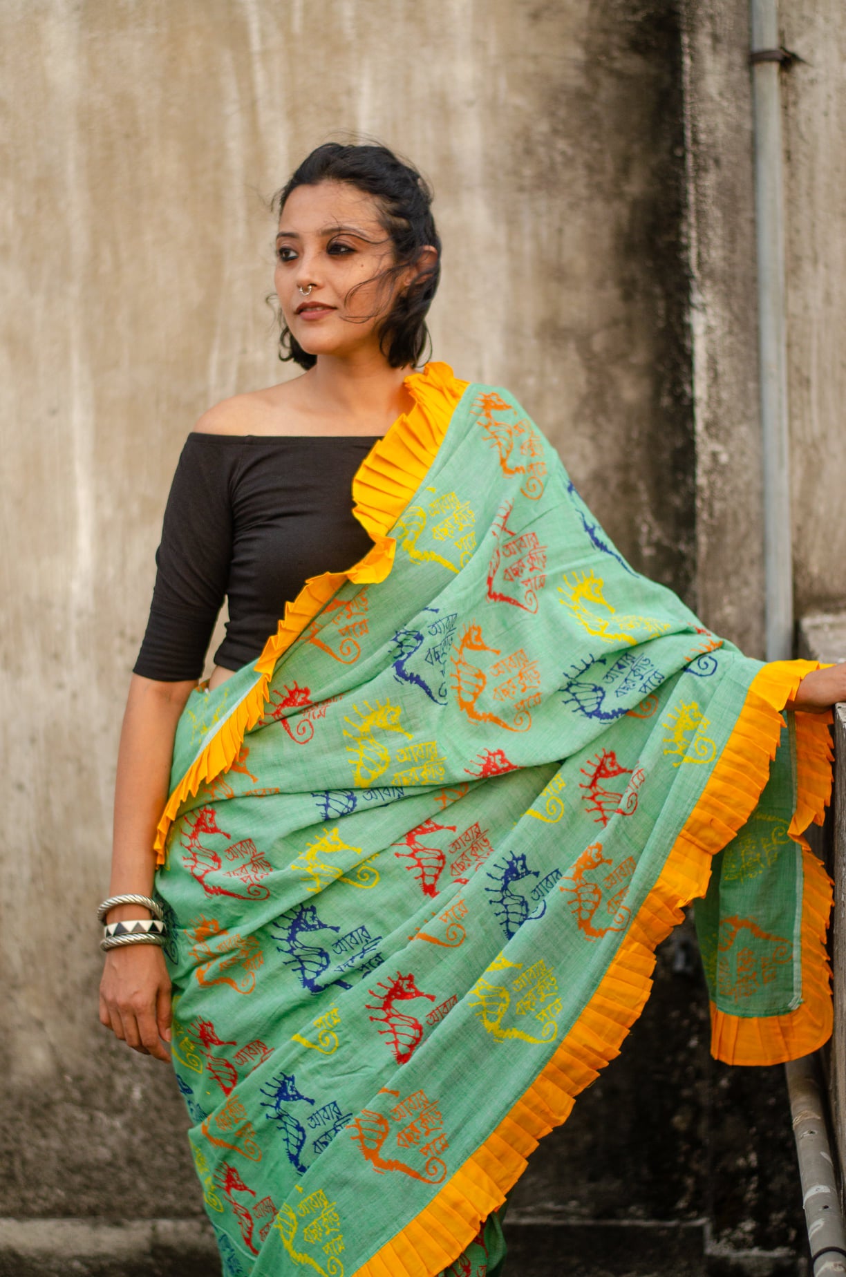 MOHIN 001-MULMUL COTTON FRILL SAREE