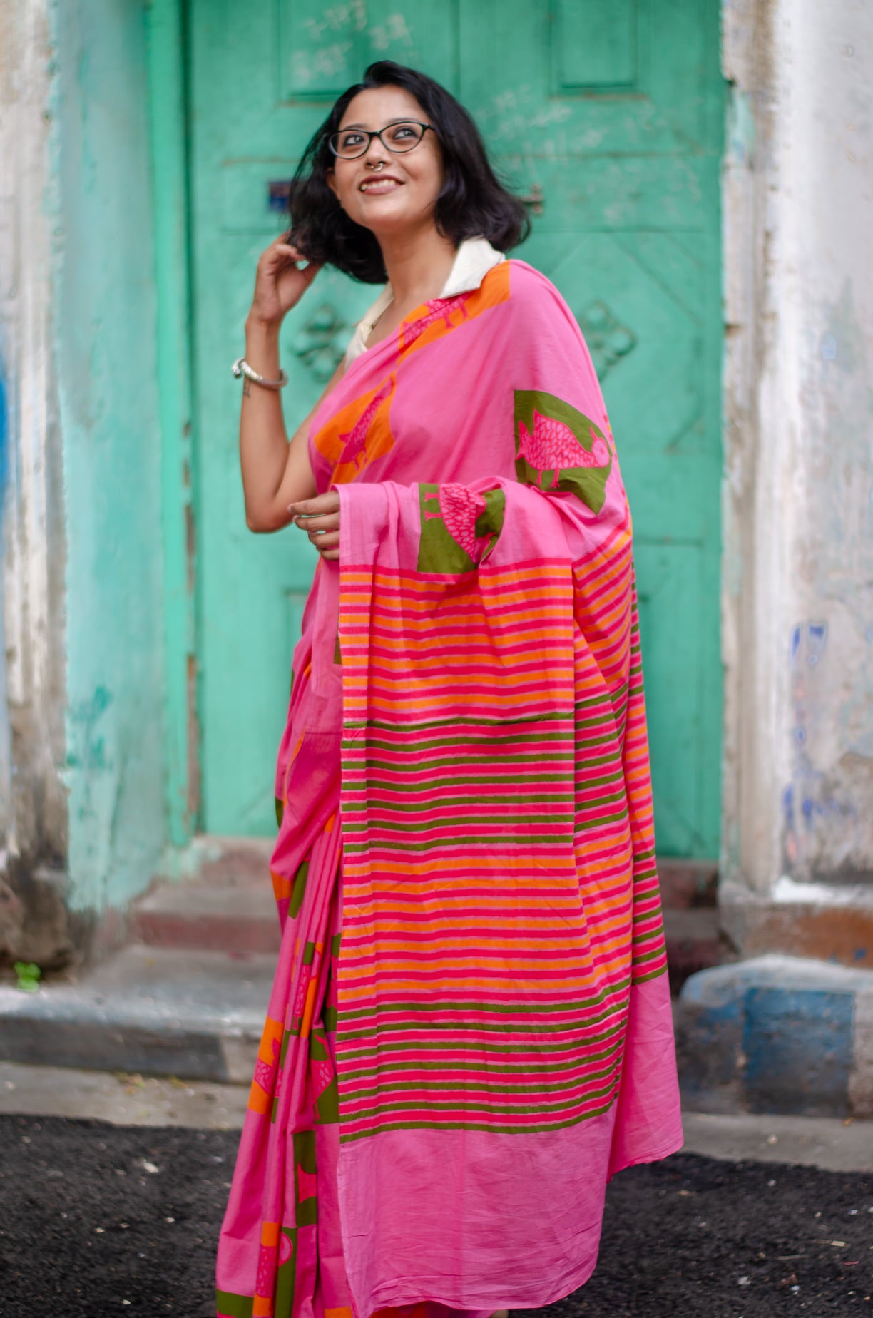KOKIL 001 - MULMUL COTTON HAND BLOCK PRINT SAREE