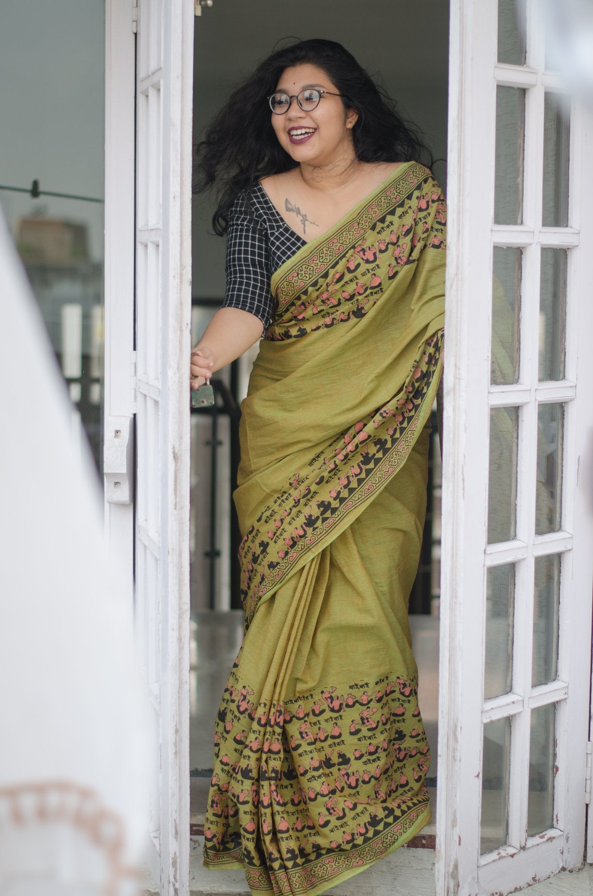 KHAI KHAI 001- HANDLOOM HAND BLOCK PRIN COTTON SAREE