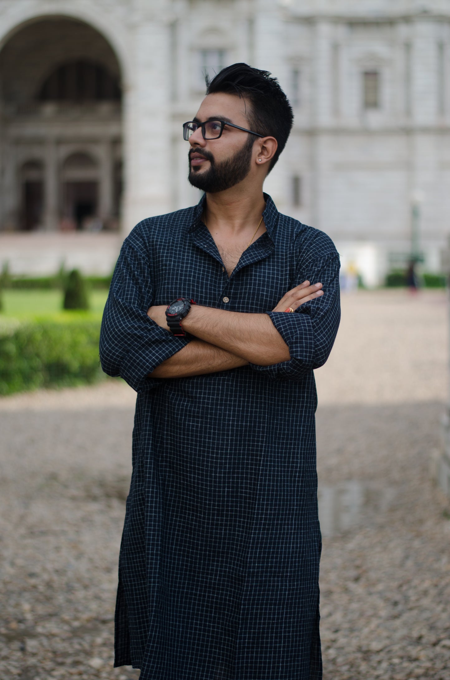 BLACK CHECK HANDLOOM KURTA