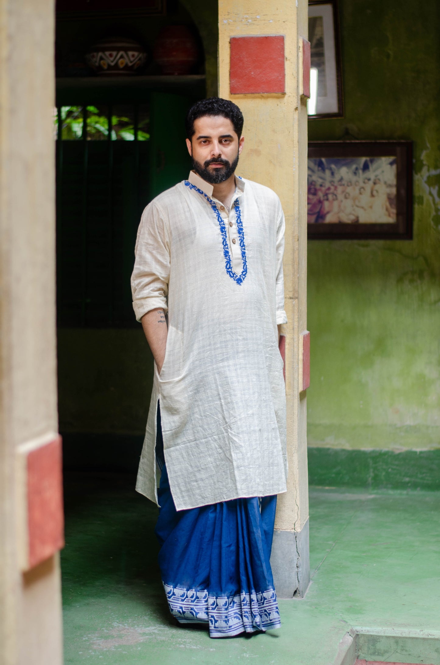 INDIGO BLUE JAMDANI DHUTI