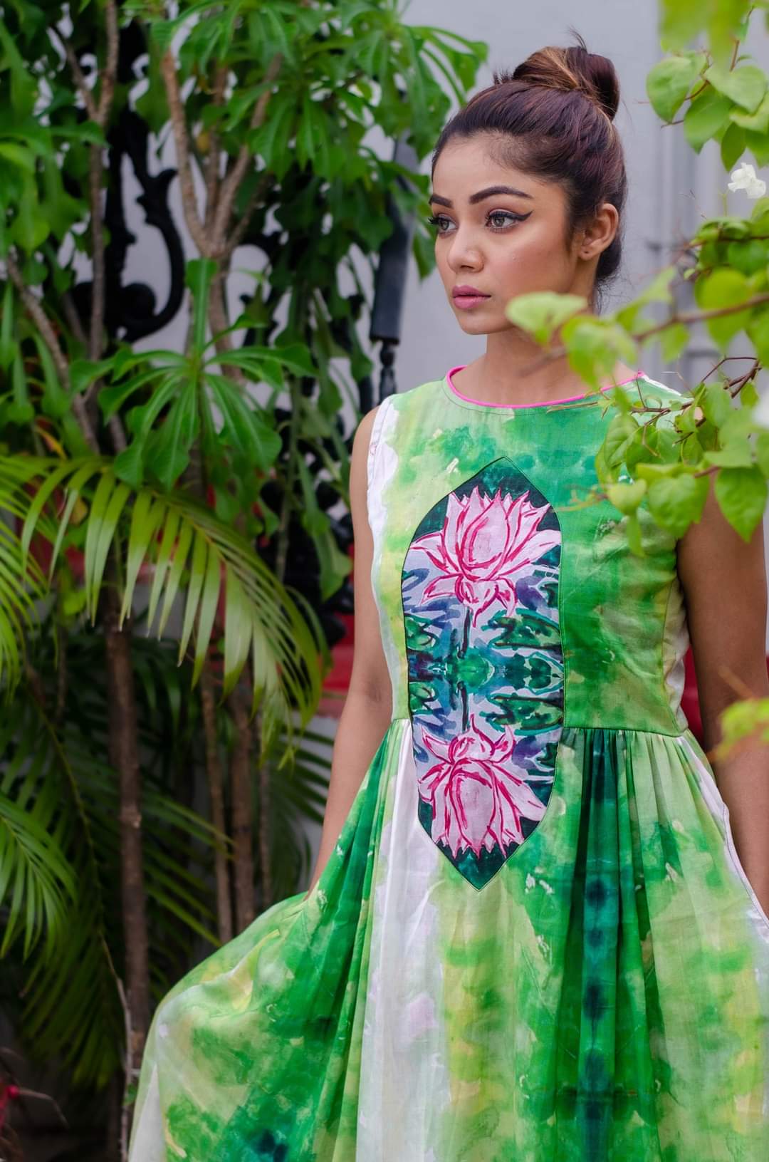 LOTUS PRINTED COTTON SILK DRESS