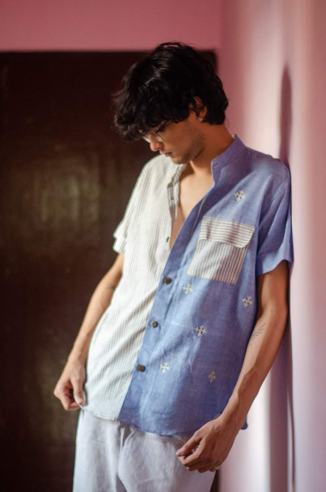 HOLIDAY SHIRT 002 - HAND EMBROIDERED HANDLOOM COTTON SHIRT