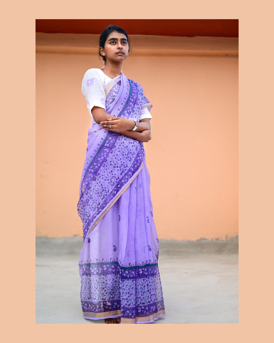 Mauve Jamun Print Kota Cotton Saree
