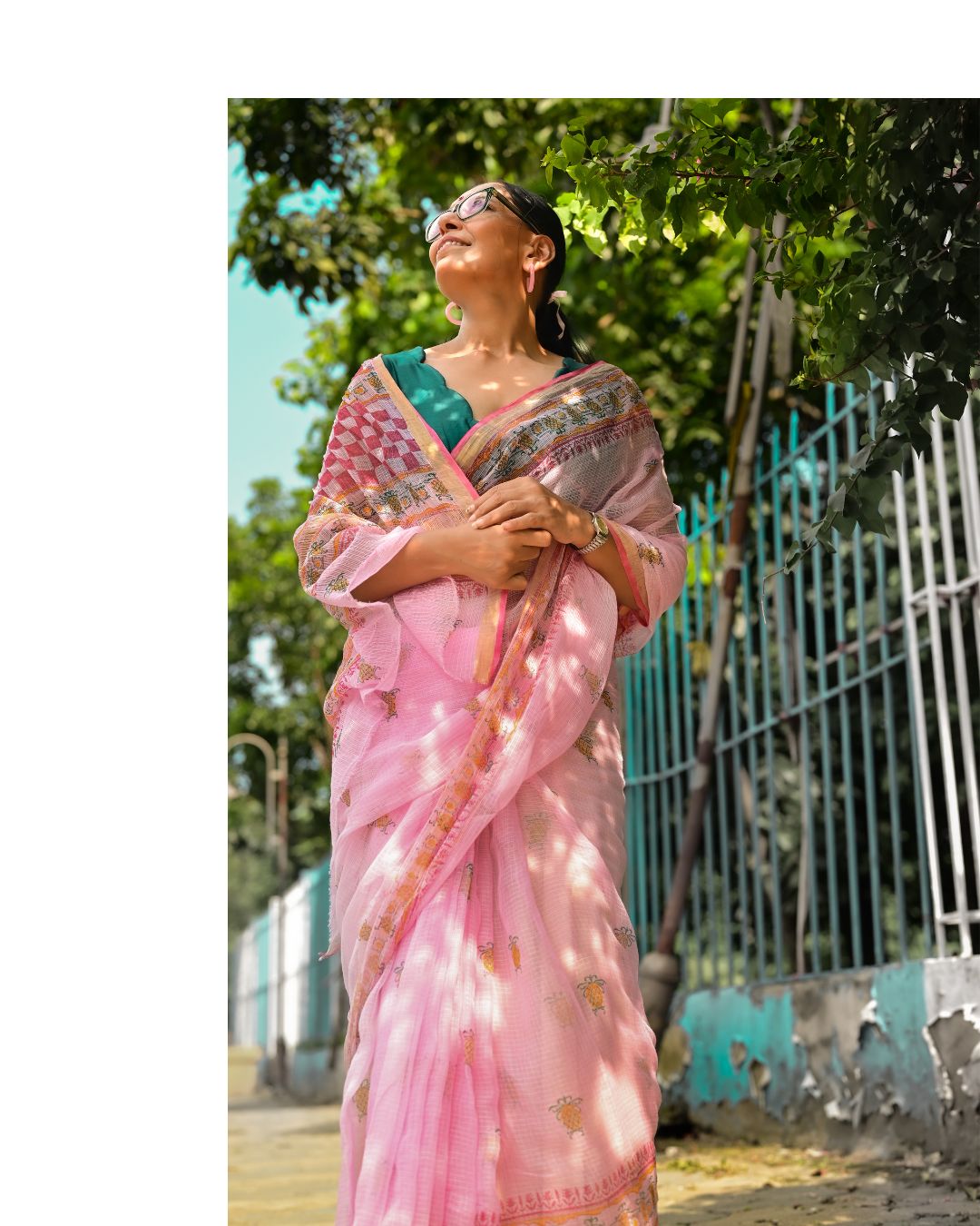 Pink Pineapple Print Kota Cotton Saree