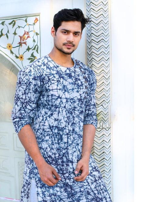 DARK BLUE BATIK HANDLOOM KURTA
