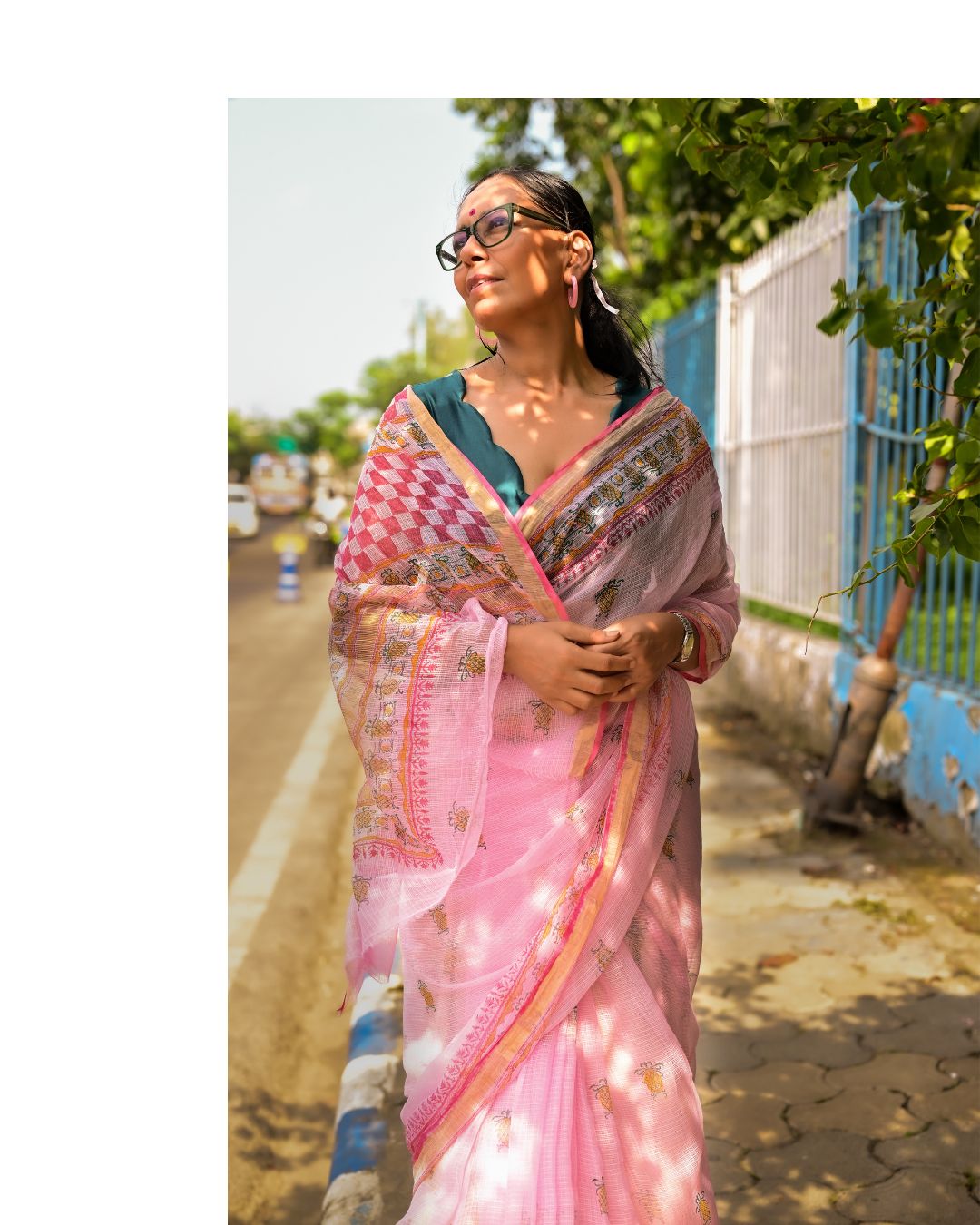 Pink Pineapple Print Kota Cotton Saree