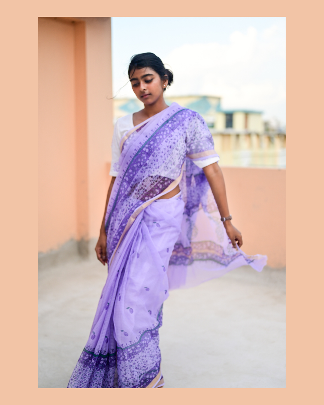 Mauve Jamun Print Kota Cotton Saree