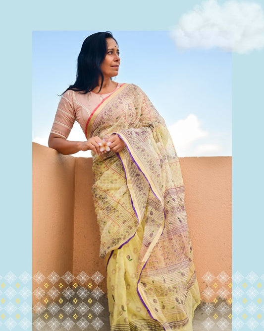 Butter Yellow Jamun Print Kota Cotton Saree