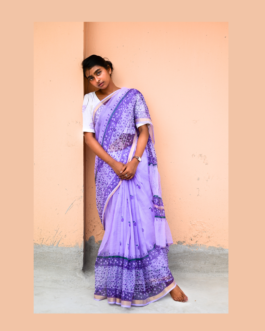 Mauve Jamun Print Kota Cotton Saree