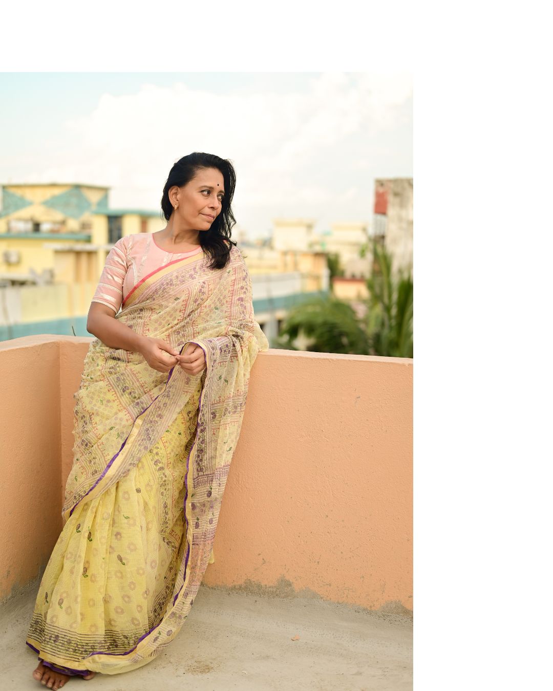 Butter Yellow Jamun Print Kota Cotton Saree