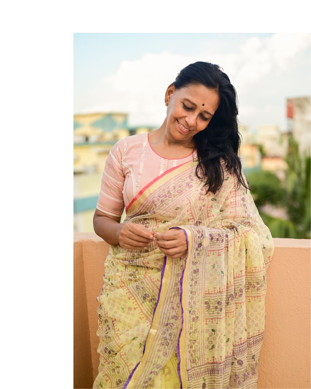Butter Yellow Jamun Print Kota Cotton Saree
