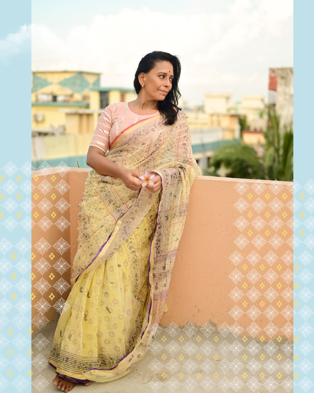 Butter Yellow Jamun Print Kota Cotton Saree