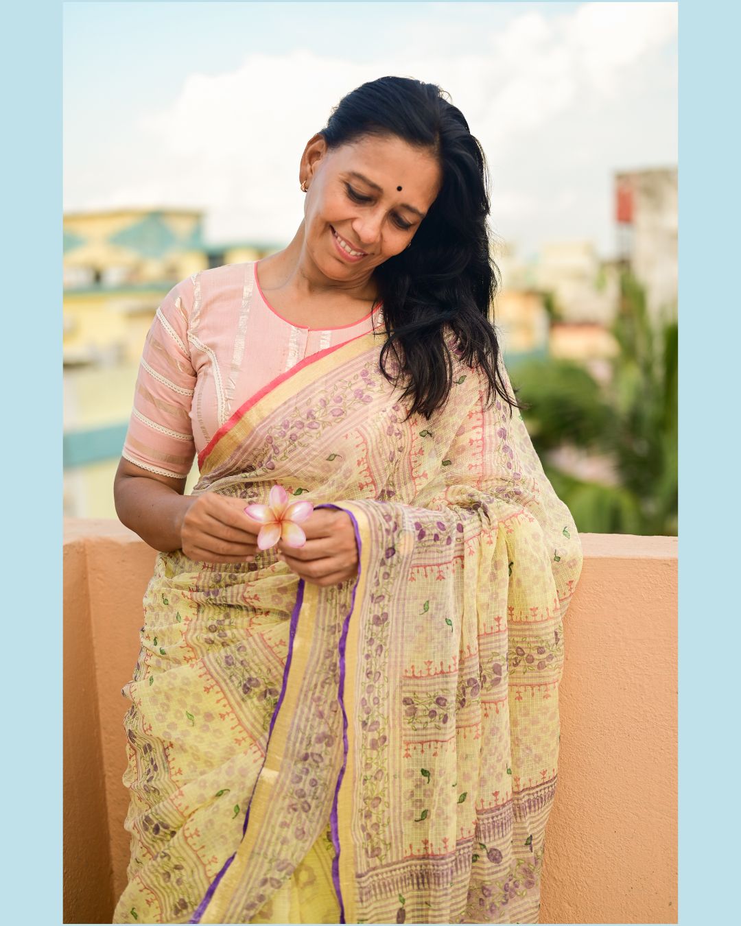 Butter Yellow Jamun Print Kota Cotton Saree