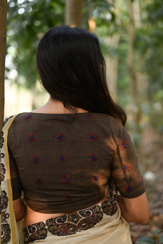 Dark Brown-Hand Embroidered Blouse