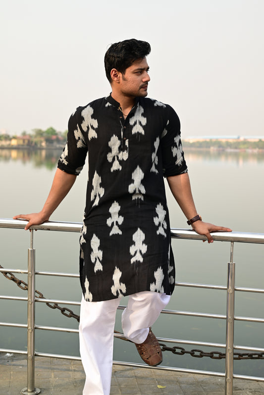 BLACK IKKAT HANDLOOM KURTA