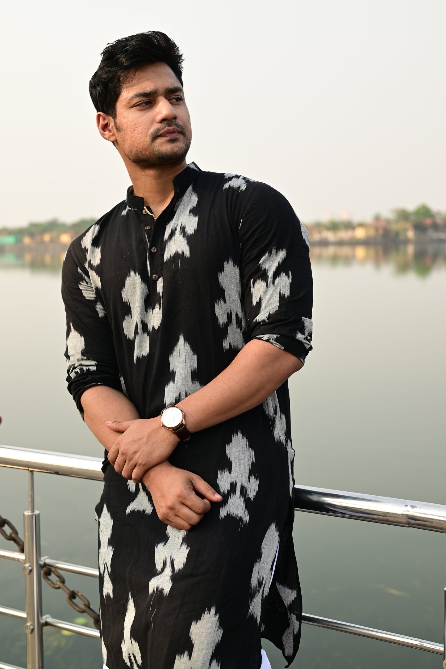 BLACK IKKAT HANDLOOM KURTA