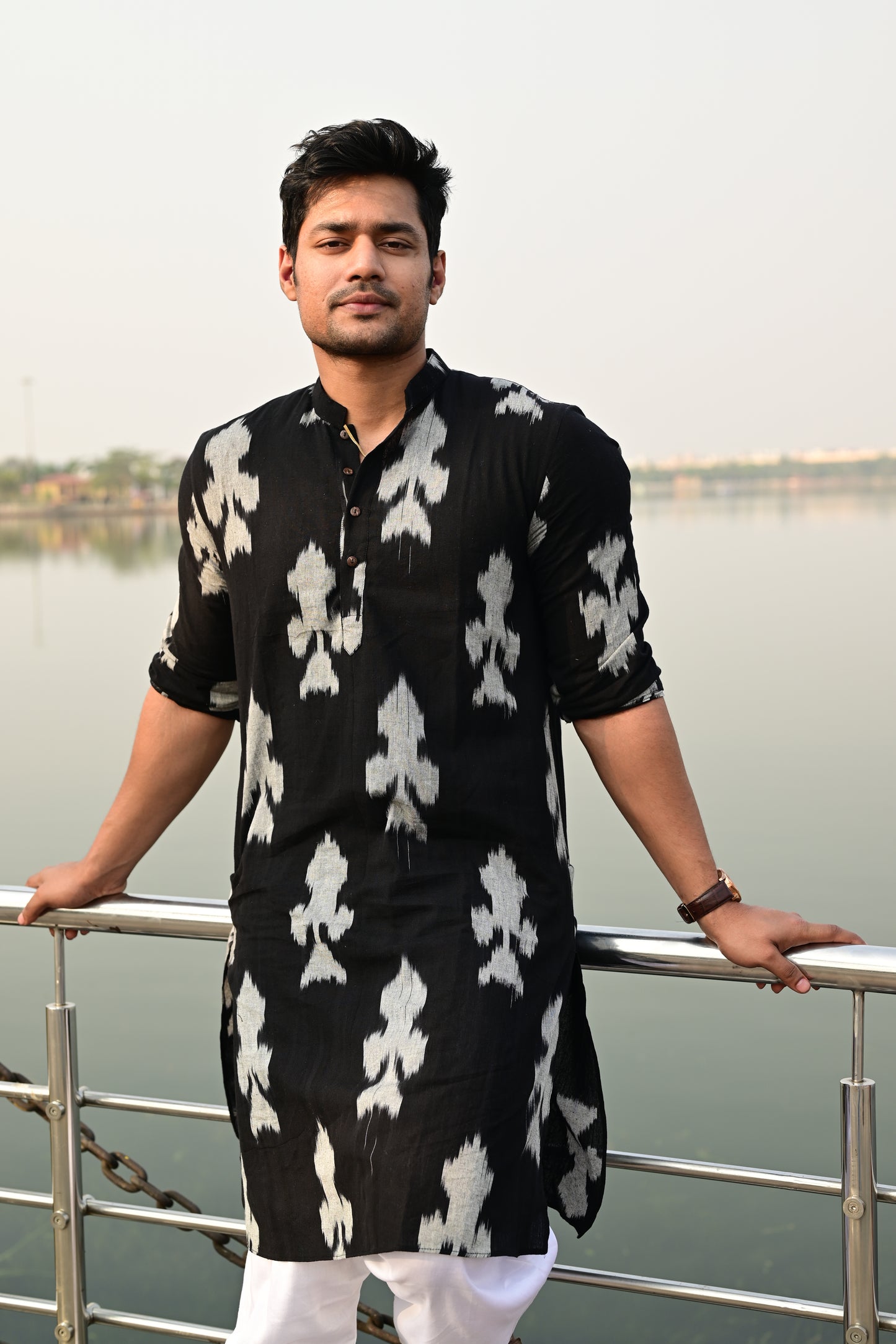 BLACK IKKAT HANDLOOM KURTA