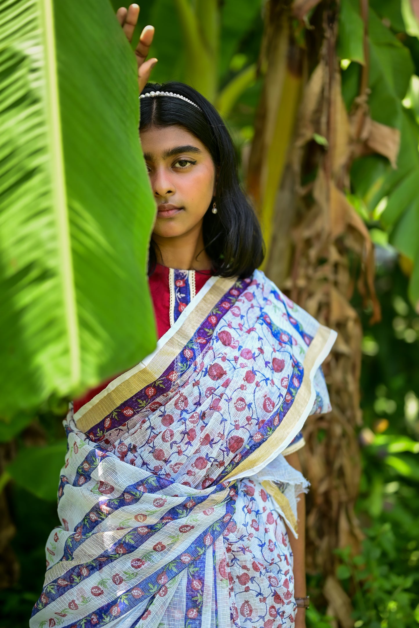Bluish Grey Aanar  Print Kota Cotton Saree