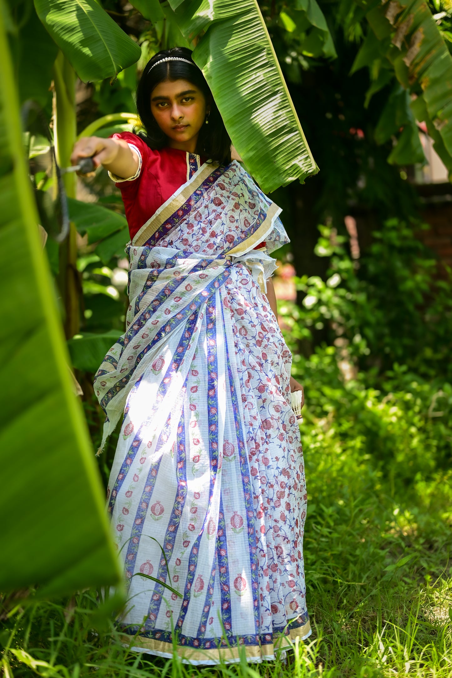 Bluish Grey Aanar  Print Kota Cotton Saree