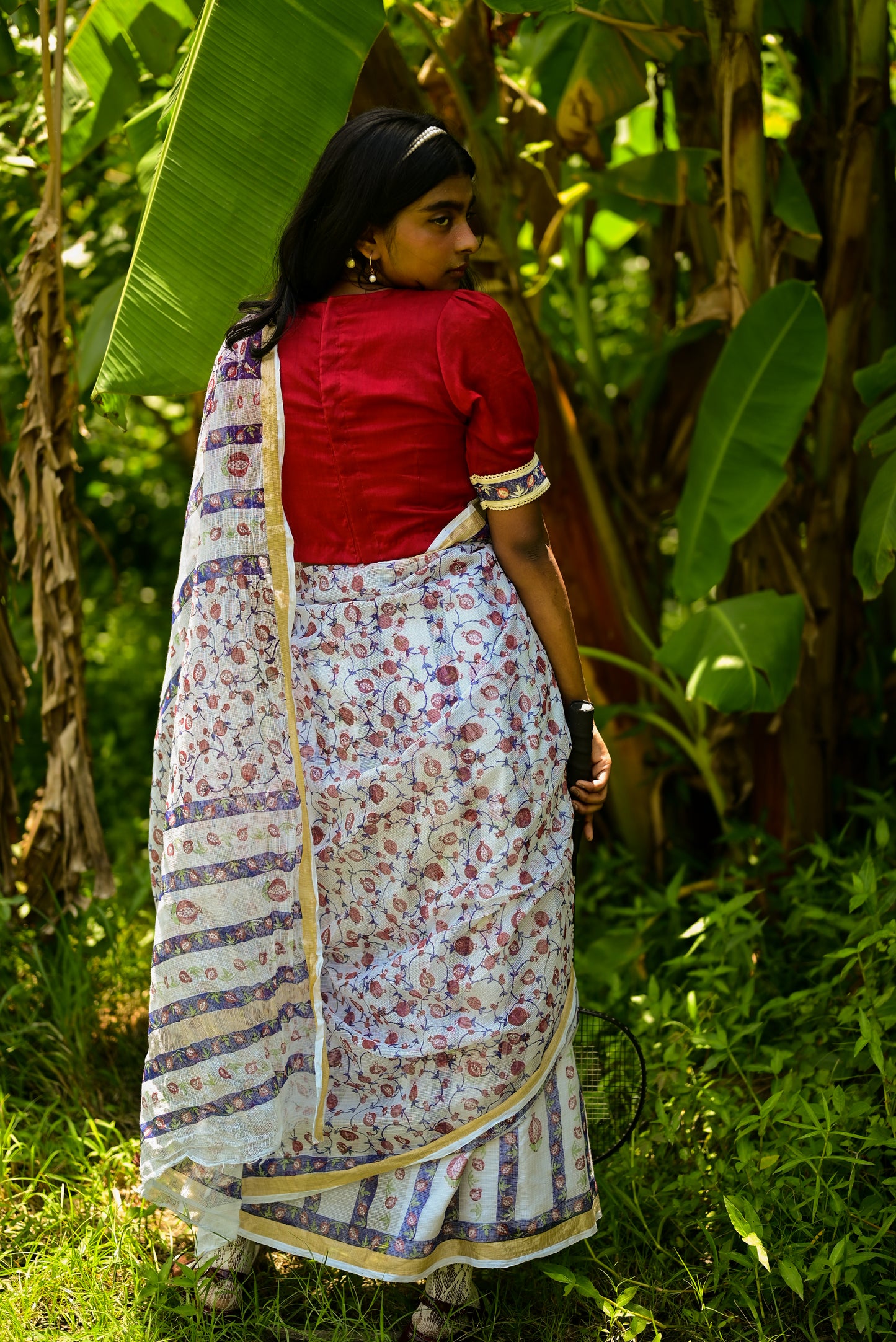 Bluish Grey Aanar  Print Kota Cotton Saree