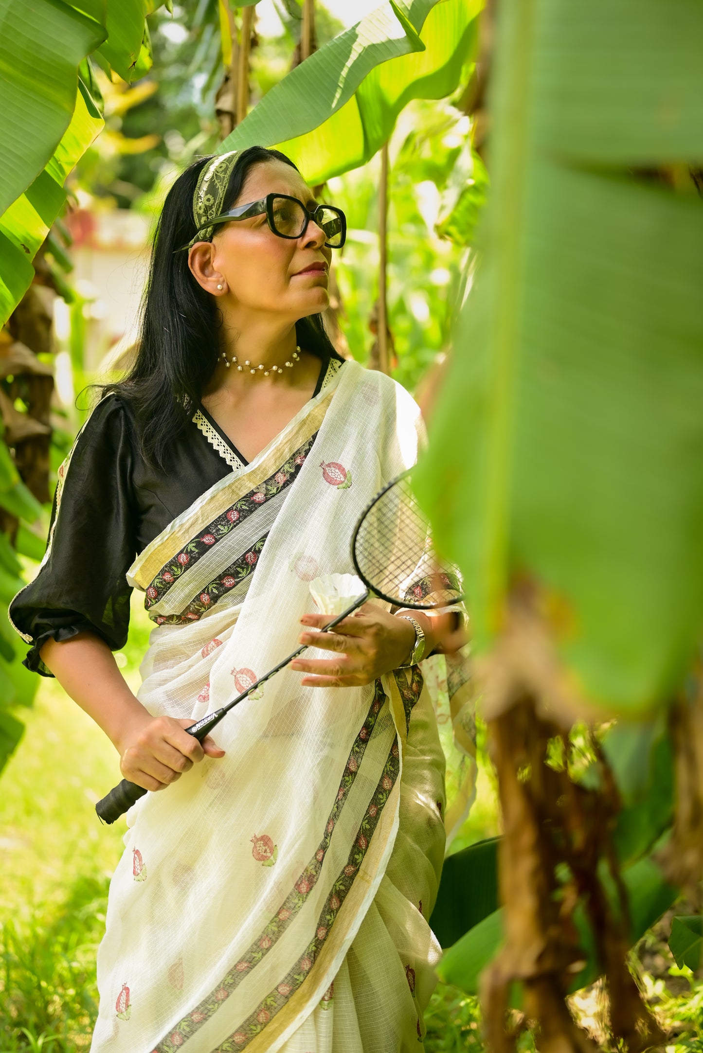 Off-white Aanar  Print Kota Cotton Saree