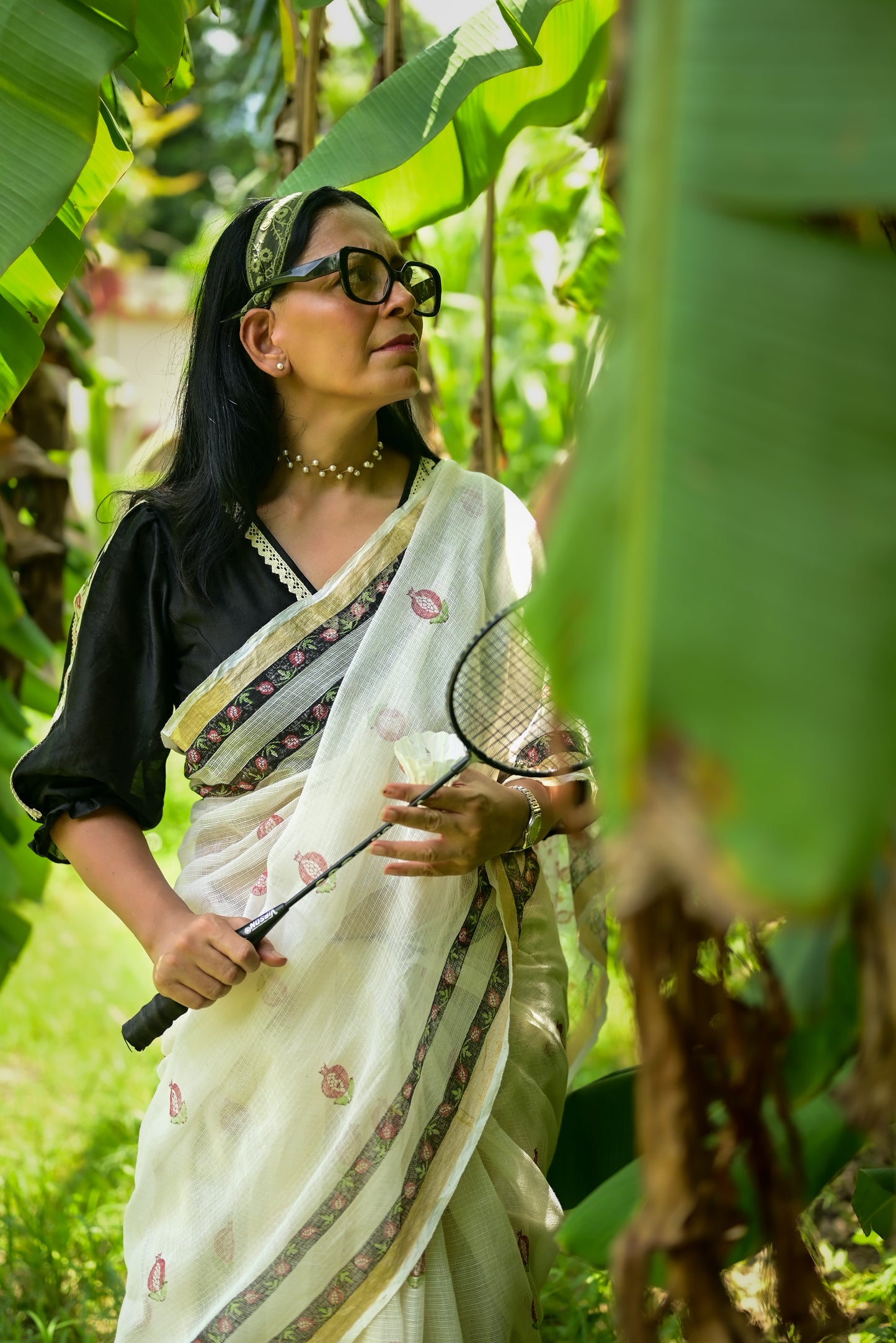 Off-white Aanar  Print Kota Cotton Saree