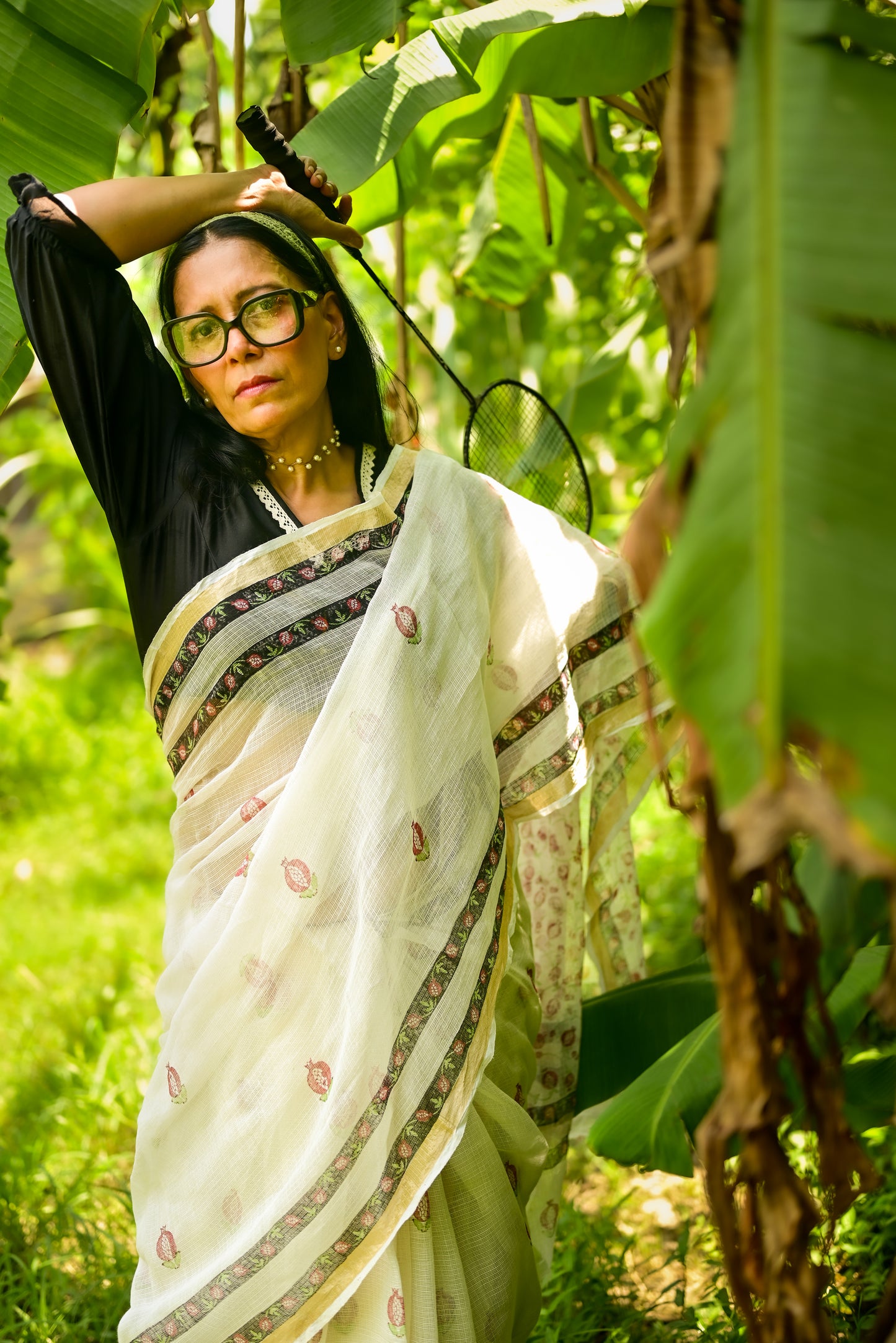 Off-white Aanar  Print Kota Cotton Saree