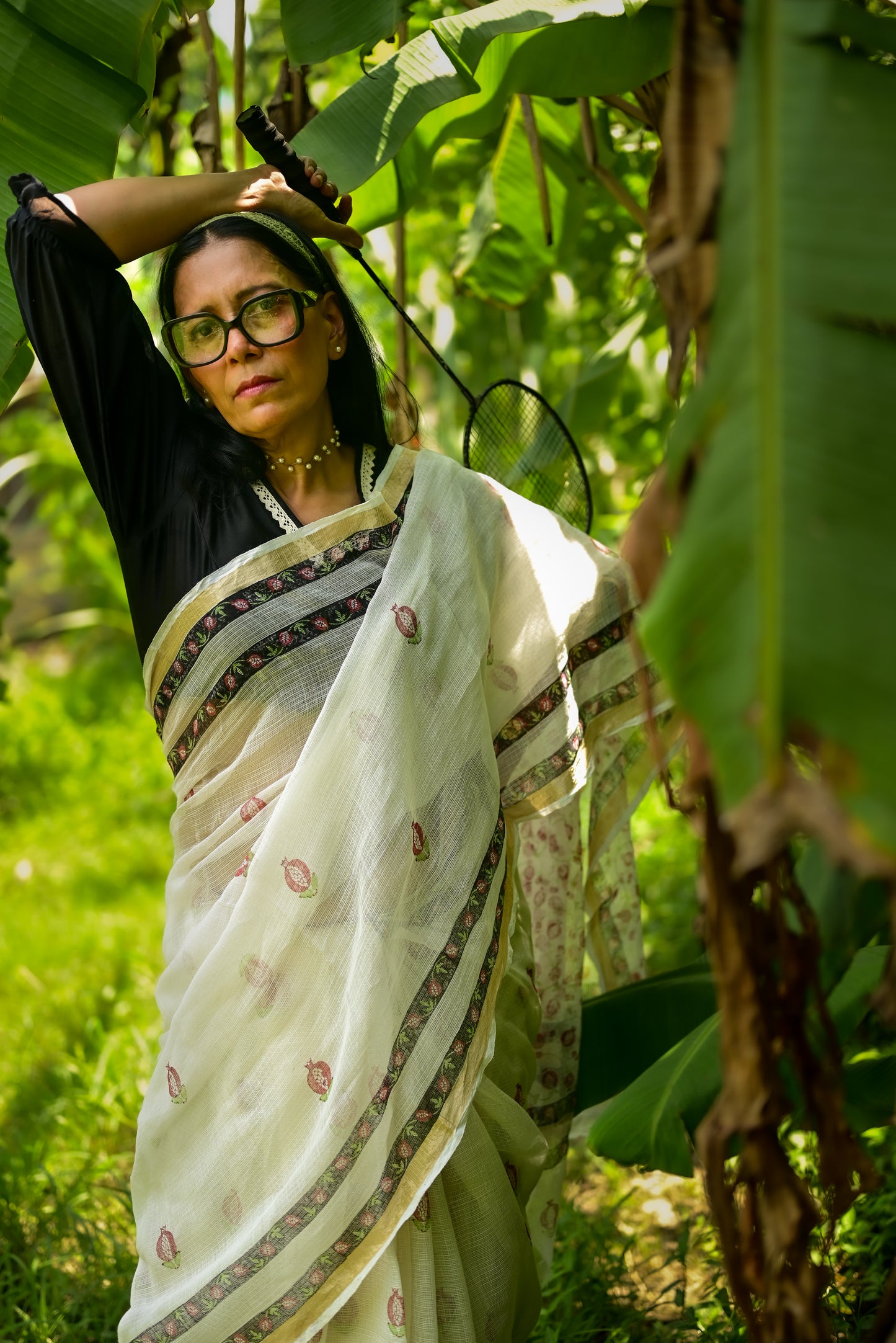 Off-white Aanar  Print Kota Cotton Saree