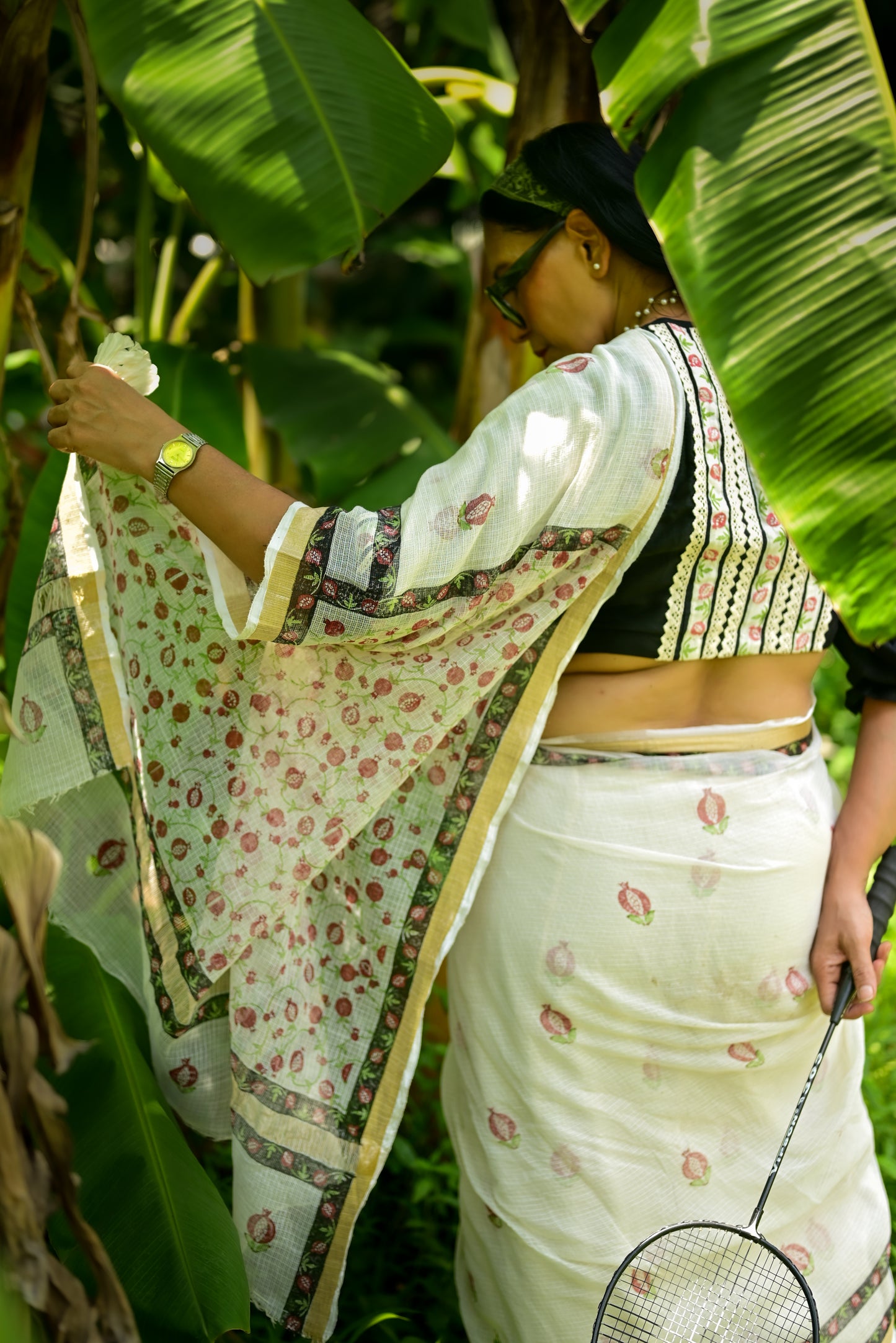Off-white Aanar  Print Kota Cotton Saree