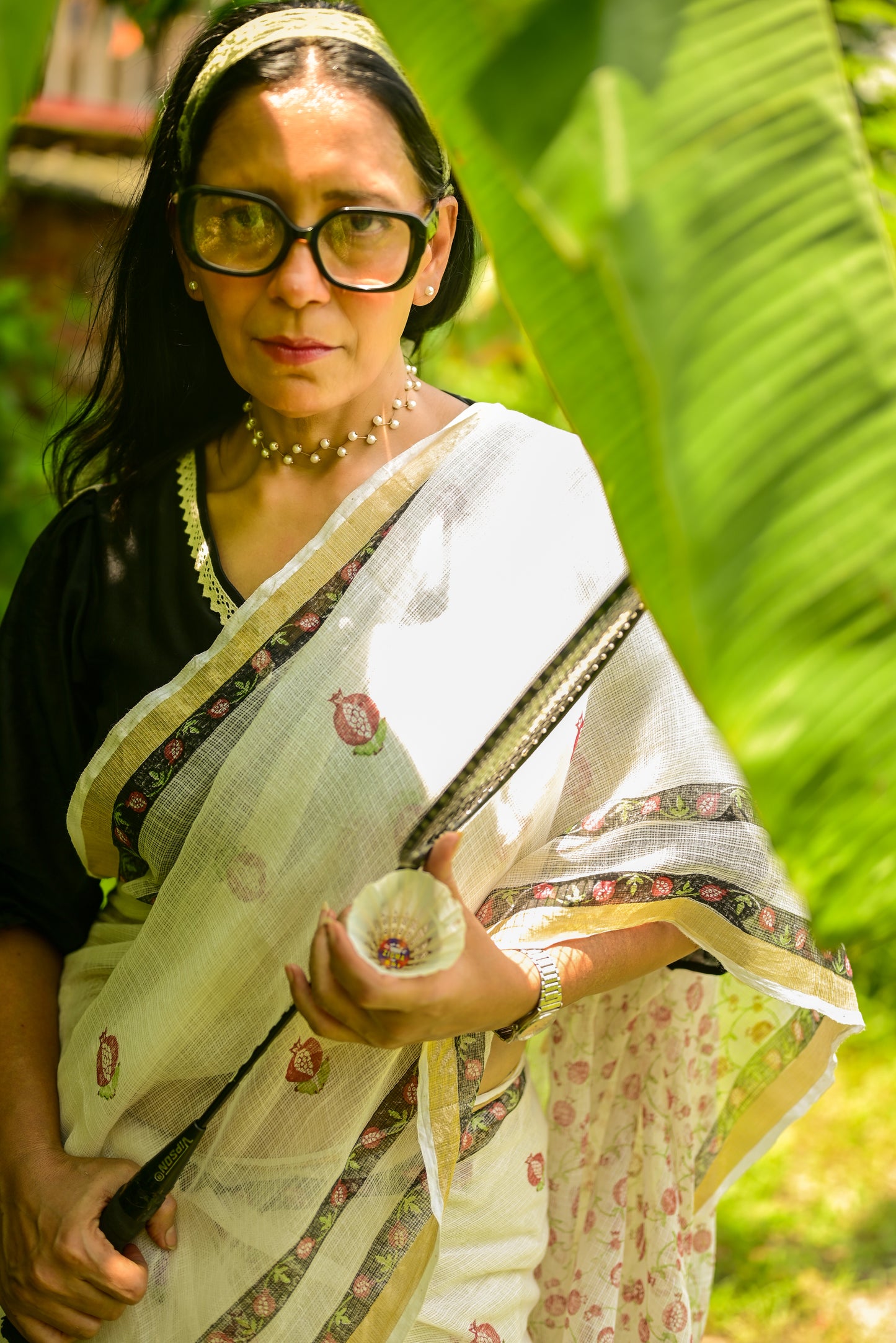 Off-white Aanar  Print Kota Cotton Saree
